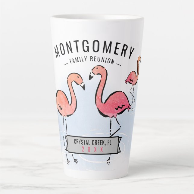 Family Wiedersehen Tropical Pink Flamingo Individu Milchtasse (Vorderseite)