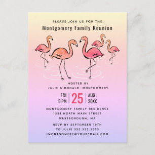 - Family Wiedersehen Tropical Watercolor Flamingo Einladungspostkarte