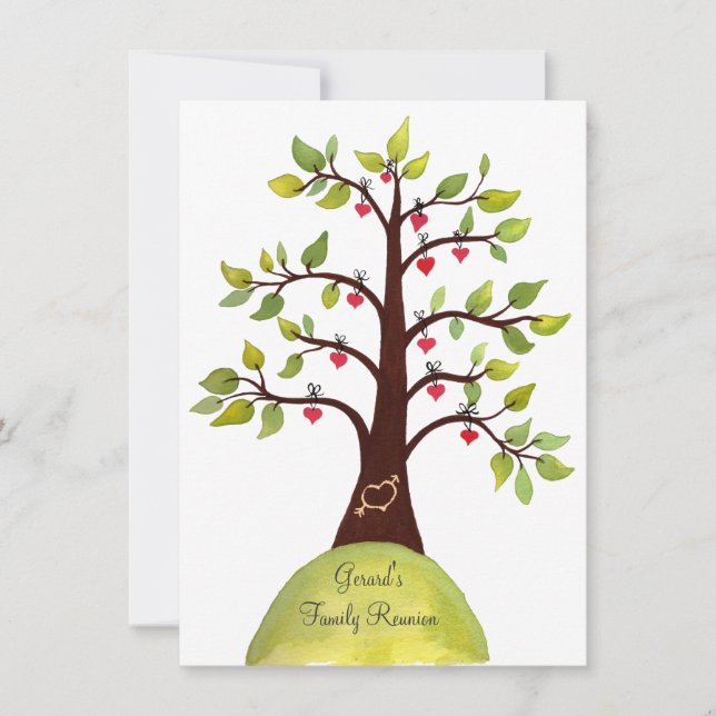 Family Wiedersehen Watercolor Herzschlag laden Sie Einladung (Vorderseite)