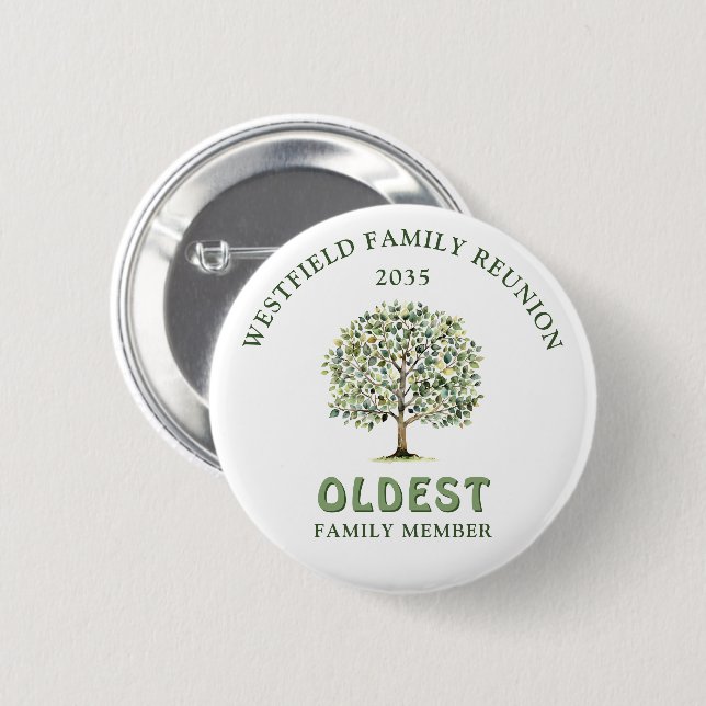 Family Wiedersehen Woodland Tree Oldest Member Awa Button (Vorne & Hinten)