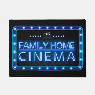 Family Zuhause Cinema Room Blue Neon Effekt Türmat Fußmatte