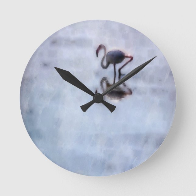 Famingo wandern im Heidelwasser Runde Wanduhr (Vorderseite)