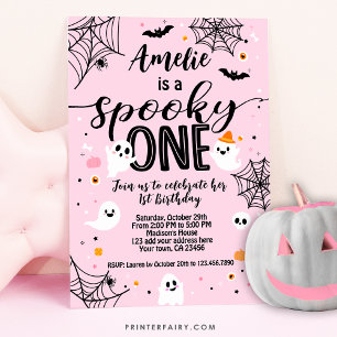 Famoso uno, primer cumpleaños, Halloween rosa Einladung