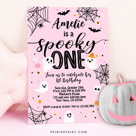 Famoso uno, primer cumpleaños, Halloween rosa Einladung