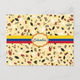 Famous Items of Colombia with flag Postkarte