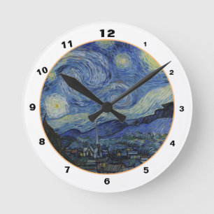 Famous Starry Night & Van Gogh /Vintag Art Round  Runde Wanduhr