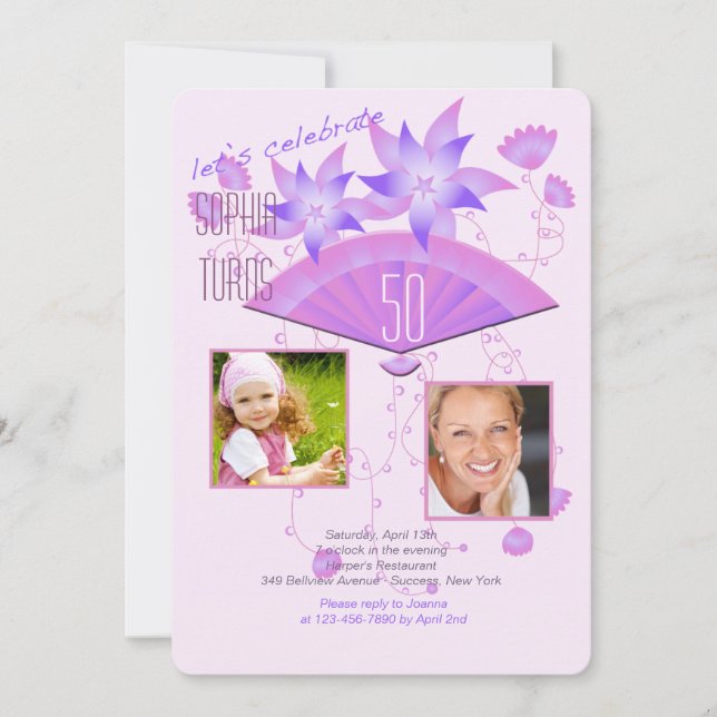 Fan 2 Foto Geburtstagsparty Einladung (Vorderseite)