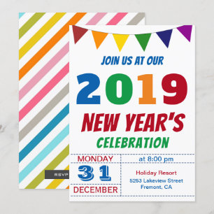 Fan Colorful 2019 Silvester-Party Einladung