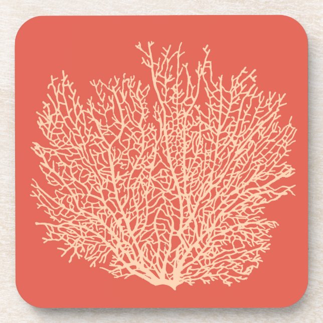 Fan Coral Print, Peach on Deep Coral Orange Getränkeuntersetzer (Vorderseite)