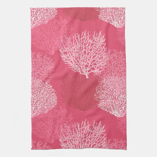 Fan Coral Print, Shades Coral Pink Kitchen to Geschirrtuch (Vertikal)