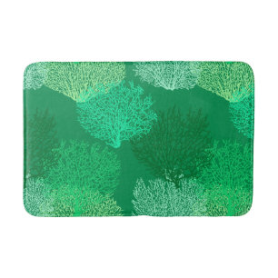 Fan Coral Print, Shades of Jade Green Bath Mat Badematte
