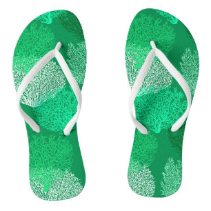Fan Coral Print, Shades of Jade Green Flip Flops
