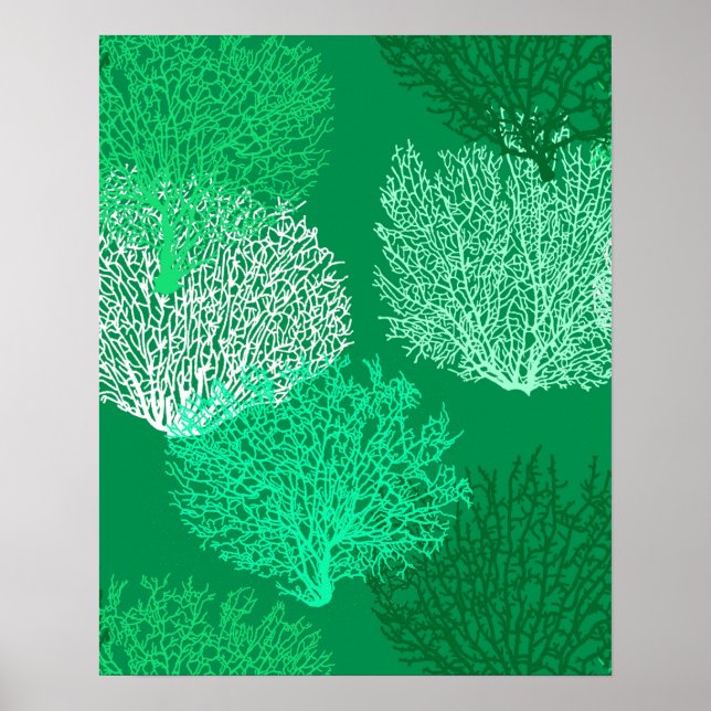 Fan Coral Print, Shades of Jade Green Poster (Vorne)