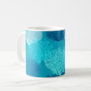 Fan Coral Print, Türkis, Aqua und Cobalt Blue Kaffeetasse
