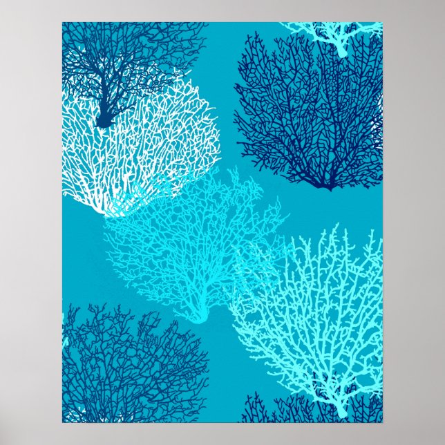 Fan Coral Print, Türkis, Aqua und Cobalt Blue Poster (Vorne)