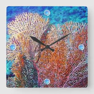 Fan Coral Quadratische Wanduhr
