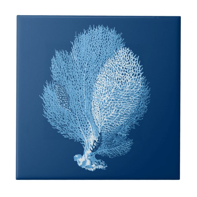 Fan Coral Sea Life Print, Indigo Blue und White Fliese (Vorderseite)