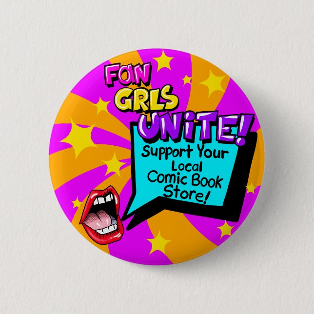 Fan Girls Unite! Comic Book Inspiriert Button-Butt Button (Vorderseite)