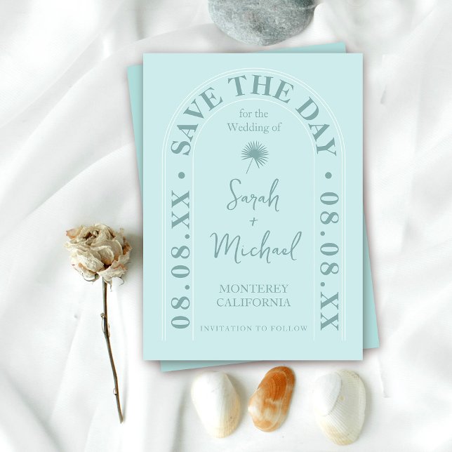 Fan Palm Leaf Tropical Bright Summer Save the Date Einladung (Von Creator hochgeladen)