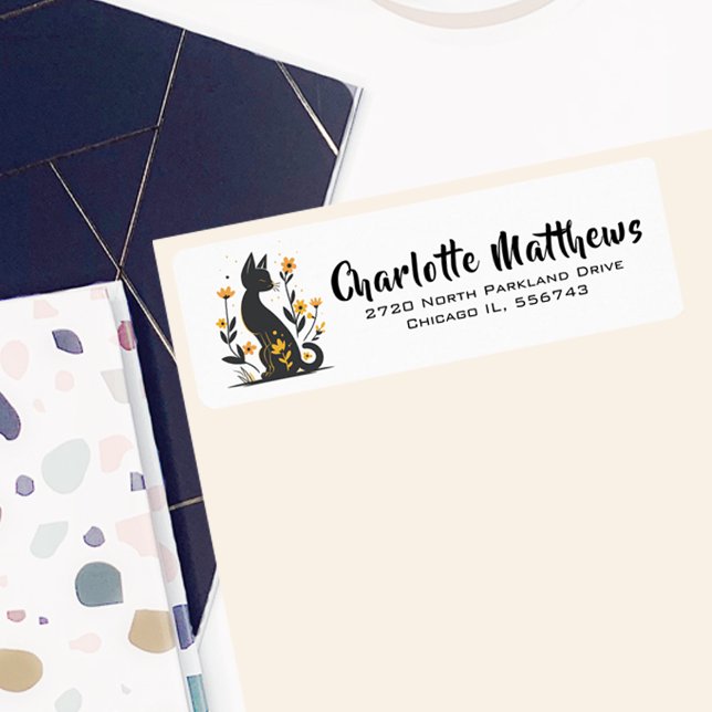 Fanciertes Black Cat-Rücksendeadresse-Label (Von Creator hochgeladen)