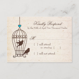 Fanciful Bird Cage - Aquamarin & Chocolate Wedding RSVP Karte