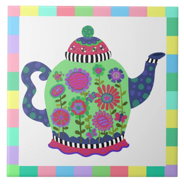 Fanciful Green Teapot Tea Trivet Fliese (Vorderseite)