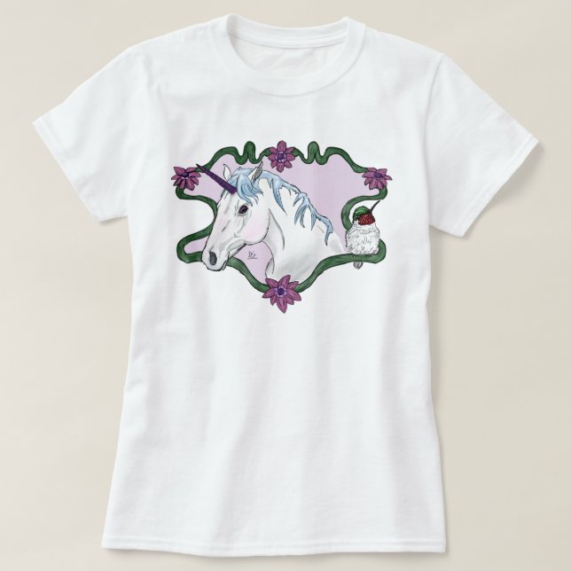 Fanciful Unicorn and Hummingbird T - Shirt (Design vorne)