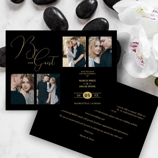 Fancy 4 Multi Photos Be our Guest Black Wedding Save The Date (Von Creator hochgeladen)