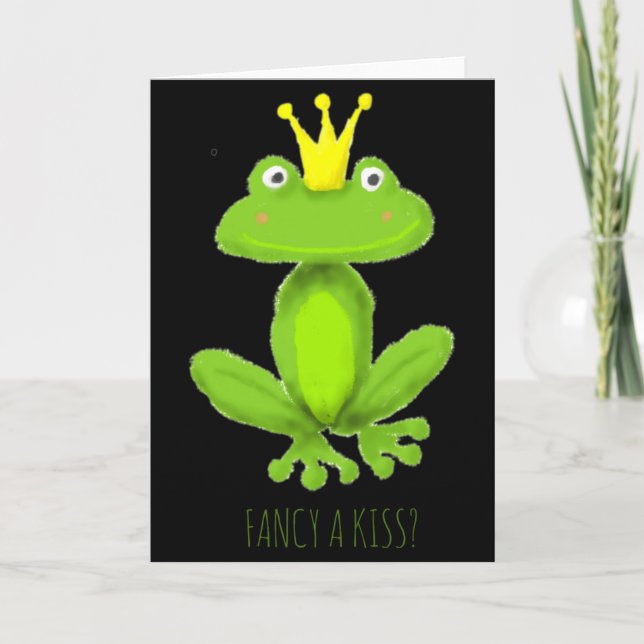 Fancy A Kiss Frog Prince Cartoon Valentiness Day T Karte (Vorderseite)