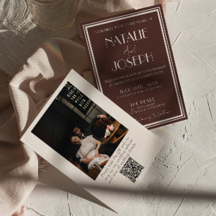 Fancy Black Cream Old Money QR-Code Foto Hochzeit Einladung