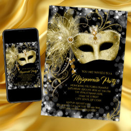 Fancy Black Gold Glitter Maskenball Einladung
