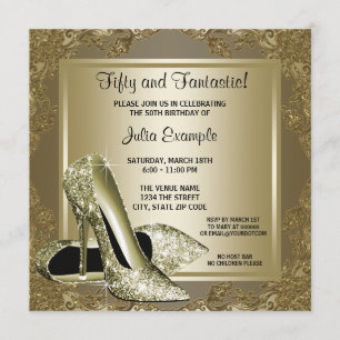 Fancy Black Gold High Heel Womans Geburtstagsfeier Einladung