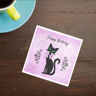 Fancy Black Mid Century Katzen-Schleifen auf Rosa Serviette