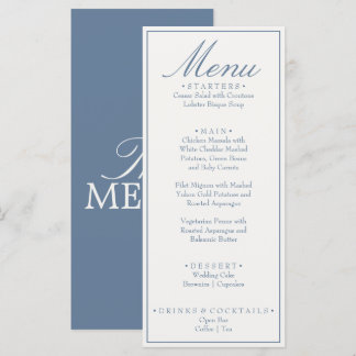 Fancy Blaue und weiße Old Money Luxus-Hochzeit Menükarte