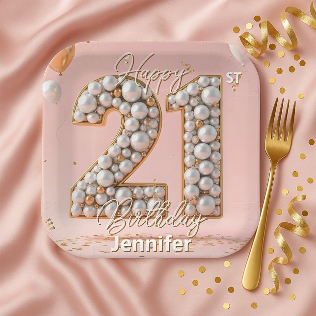 Fancy Blush Pink and Pearl Gold 21st Birthday  Pappteller (Von Creator hochgeladen)