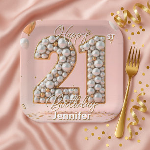 Fancy Blush Pink und Pearl Gold 21. Geburtstag  Pappteller