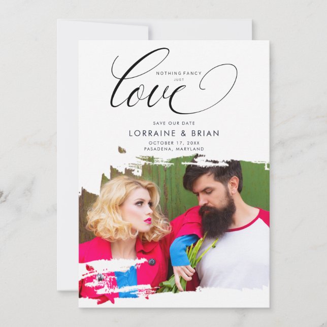 Fancy Brushstroke Photo Sophisticated Wedding Save The Date (Vorderseite)
