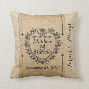 Fancy-Burlap-Jubiläumsdatum-Herz Personalisiert Kissen