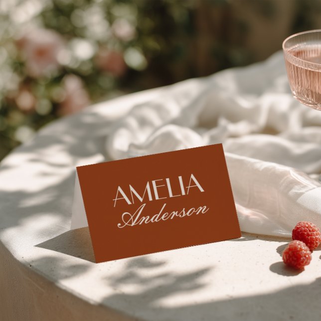 Fancy Burnt Orange Old Money Wedding Place Cards Tischnummer (Von Creator hochgeladen)