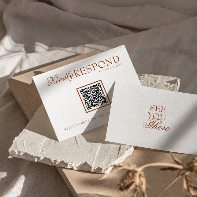 Fancy Burnt Orange Terrakotta QR-Code Hochzeit RSVP Karte (Von Creator hochgeladen)