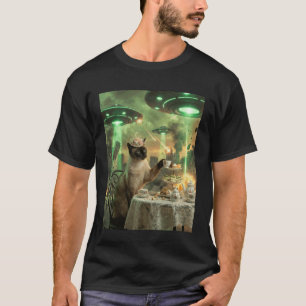 Fancy Cat Alien Invasion Teeparty UFO Apokalypse T-Shirt