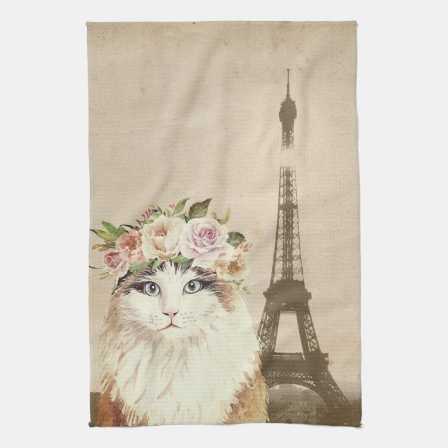 Fancy Cat & Eiffel  Geschirrtuch (Vertikal)