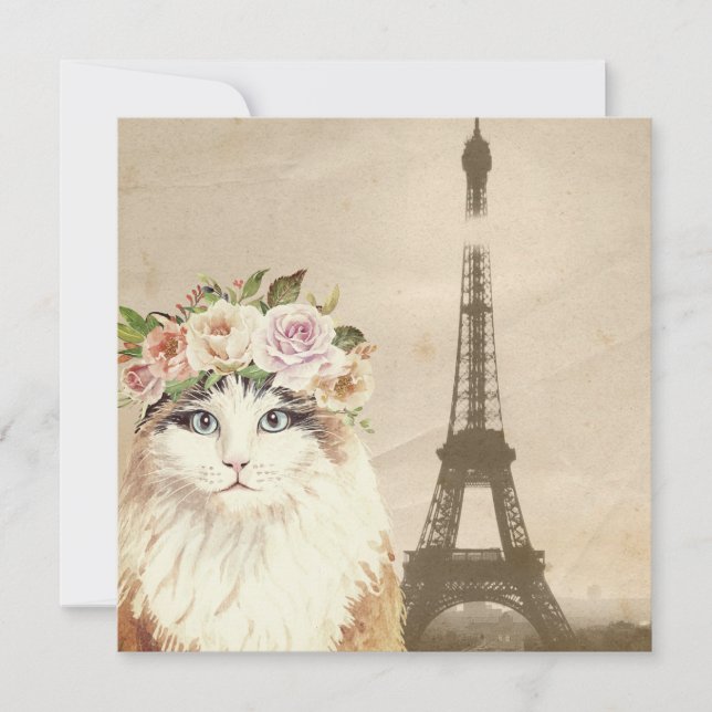 Fancy Cat & Eiffelturm Karte (Vorderseite)