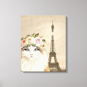 Fancy Cat & Eiffelturm Leinwanddruck