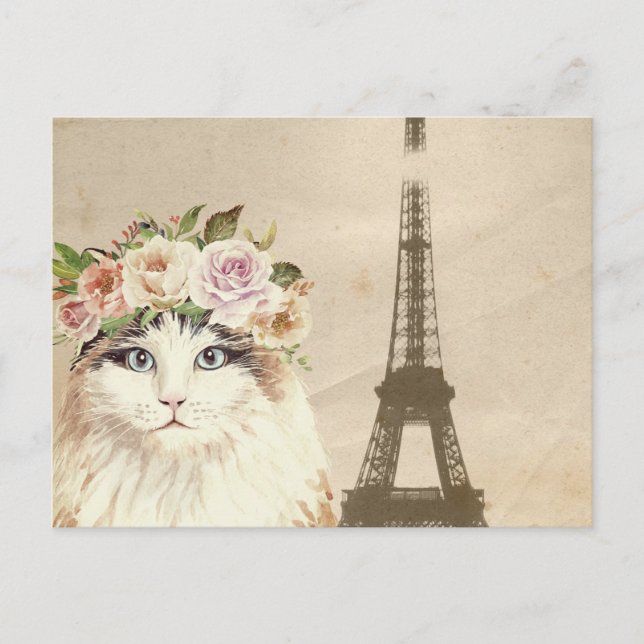 Fancy Cat & Eiffelturm Postkarte (Vorderseite)