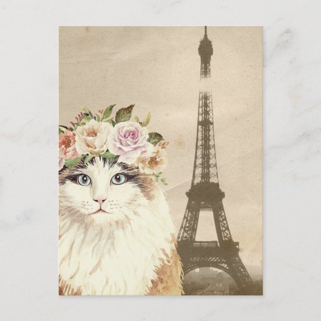 Fancy Cat & Eiffelturm Postkarte (Vorderseite)