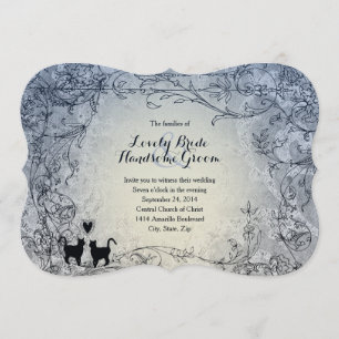 Fancy Cat Lovers Blaue Vintage-Hochzeitseinladung Einladung