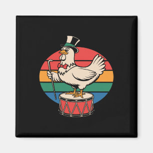 Fancy Chicken auf Trommel Retro Regenbogen Marsch Magnet