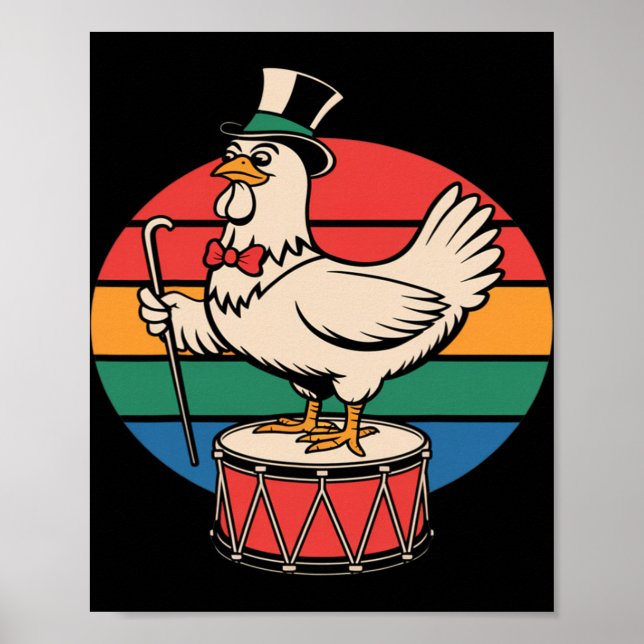 Fancy Chicken auf Trommel Retro Regenbogen Marsch  Poster (Vorne)