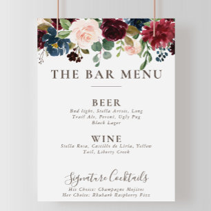 Fancy Classic Flowers Hochzeitsbar-Menü Poster